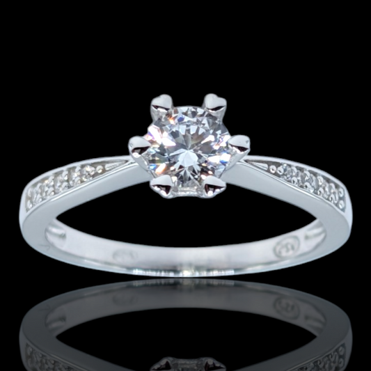 Bague solitaire en argent 925 rhodié et oxydes de zirconium blancs