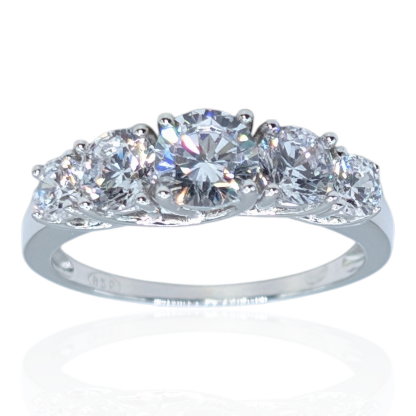 Bague 5 pierres en dégradé argent 925 rhodié et oxydes de zirconium blancs