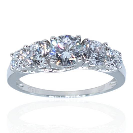 Bague 5 pierres en dégradé argent 925 rhodié et oxydes de zirconium blancs