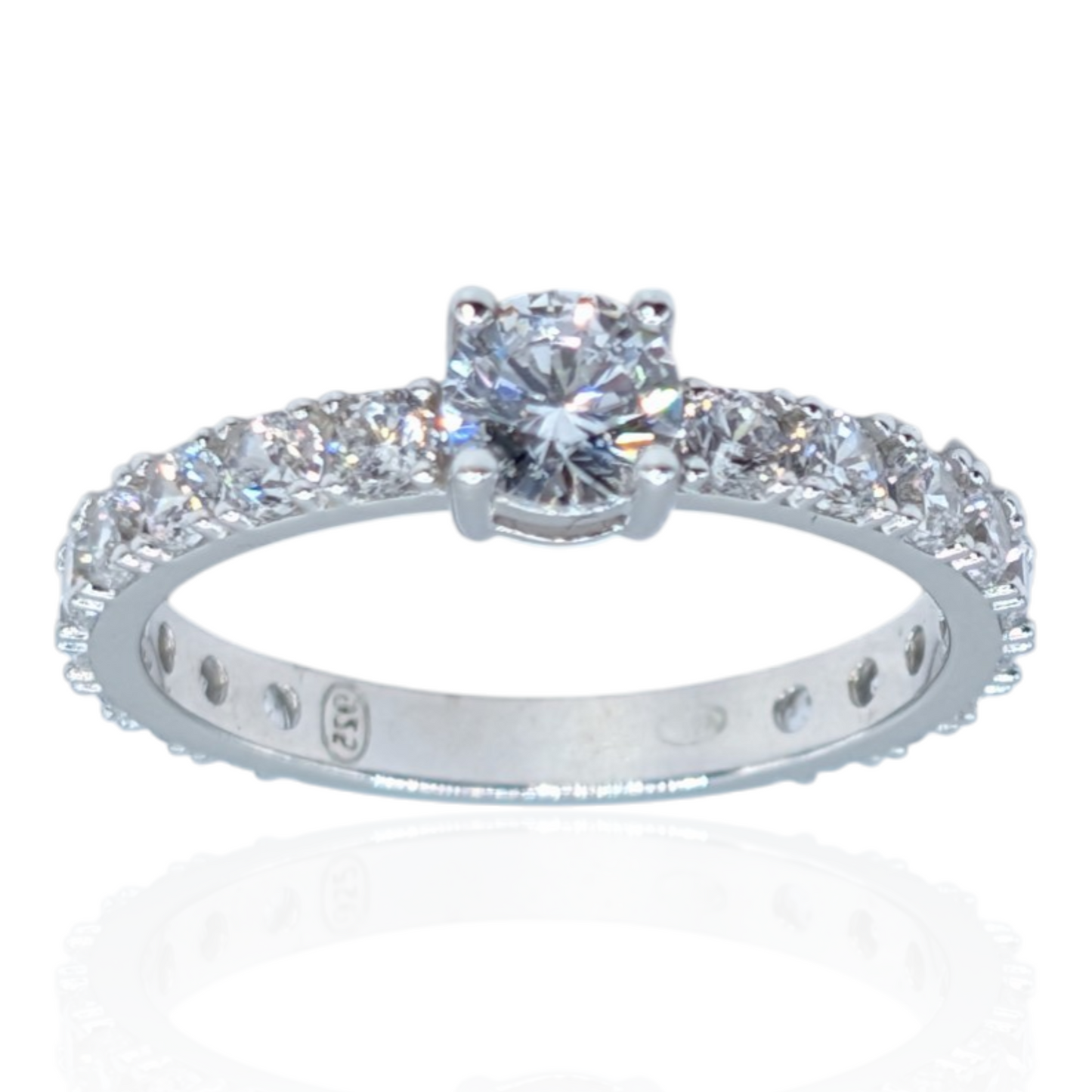 Pavé-Solitärring (5mm) aus rhodiniertem 925er Silber und weißen Zirkonia
