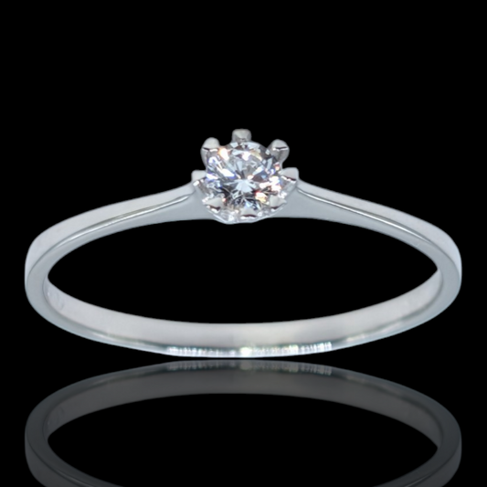 Bague solitaire fine 6 griffes en argent 925 rhodié et oxyde de zirconium blanc