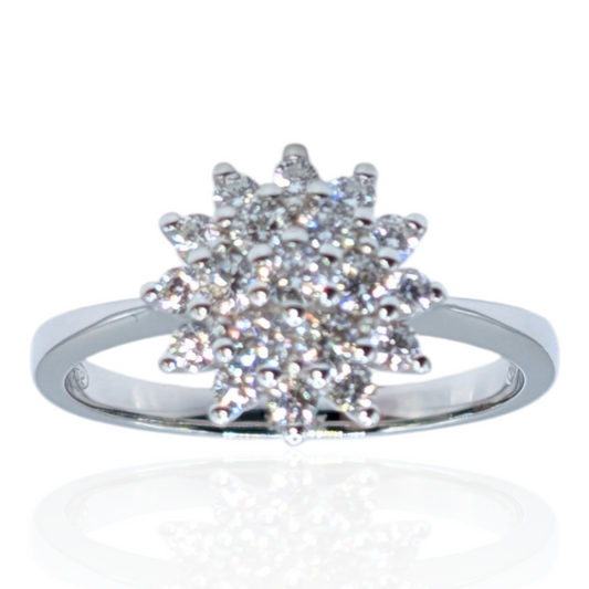 Bague marguerite étoilée en argent 925 rhodié et oxydes de zirconium blancs