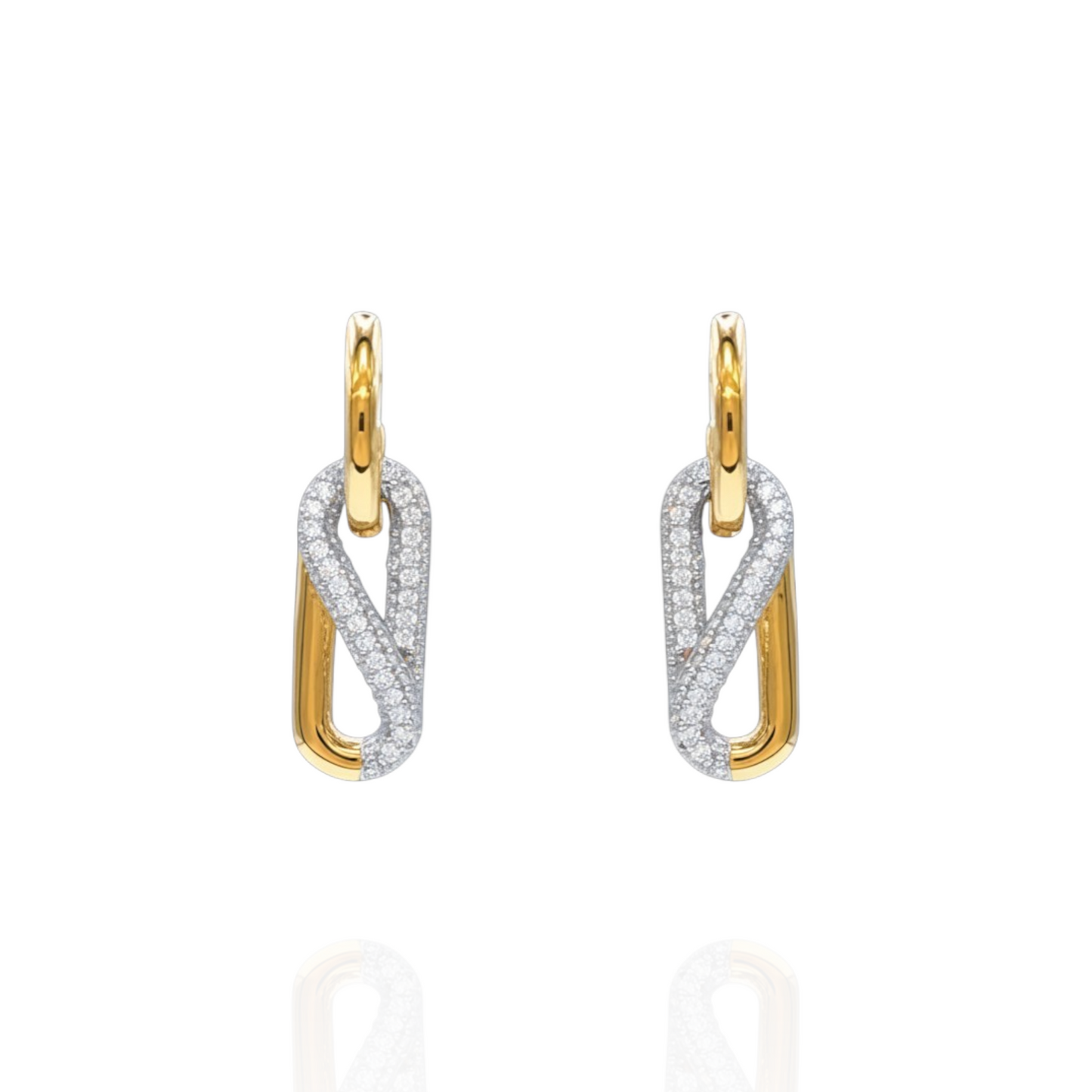 Boucles d’oreilles pendantes maillons Or 750 et oxydes de zirconium