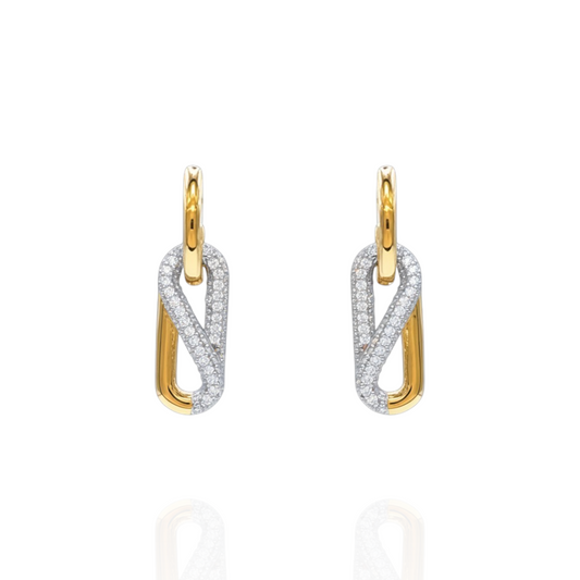 Boucles d’oreilles pendantes maillons Or 750 et oxydes de zirconium