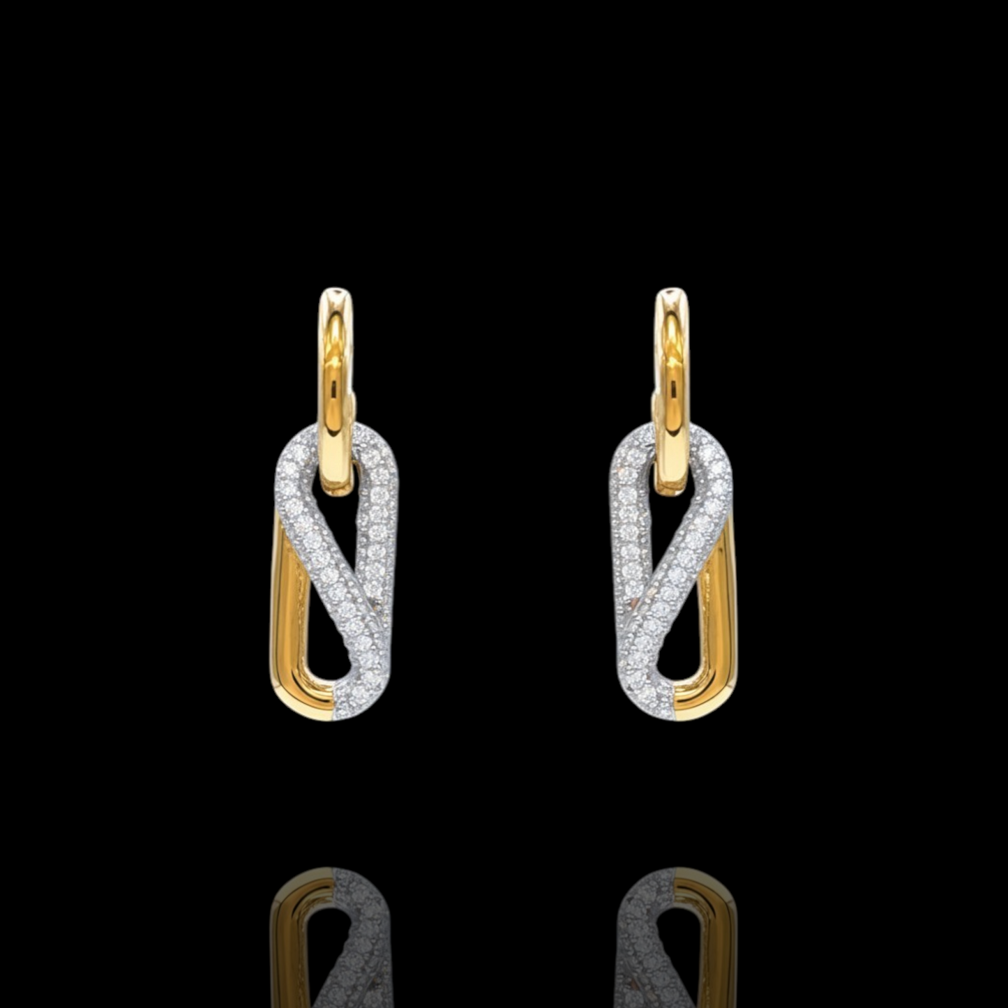 Boucles d’oreilles pendantes maillons Or 750 et oxydes de zirconium