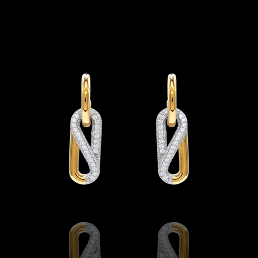 Boucles d’oreilles pendantes maillons Or 750 et oxydes de zirconium