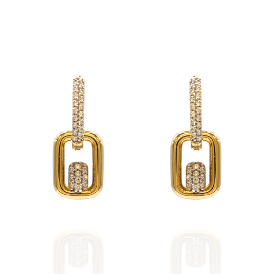 Boucles d'oreilles pendantes Or 750 et oxydes de zirconium blancs