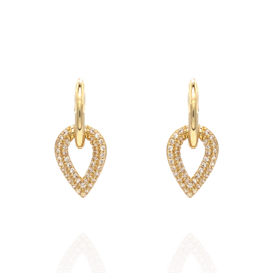 Boucles d'oreilles créoles Or 750 et pendentifs gouttes inversée oxydes de zirconium