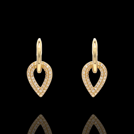 Boucles d'oreilles créoles Or 750 et pendentifs gouttes inversée oxydes de zirconium