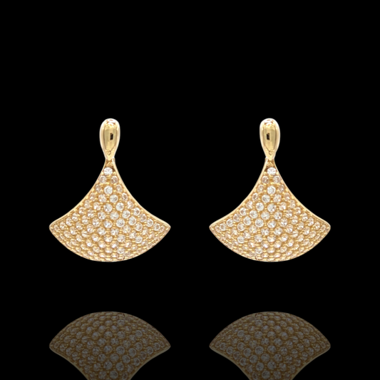 Boucles d'oreilles éventail en Or 750 et oxydes de zirconium