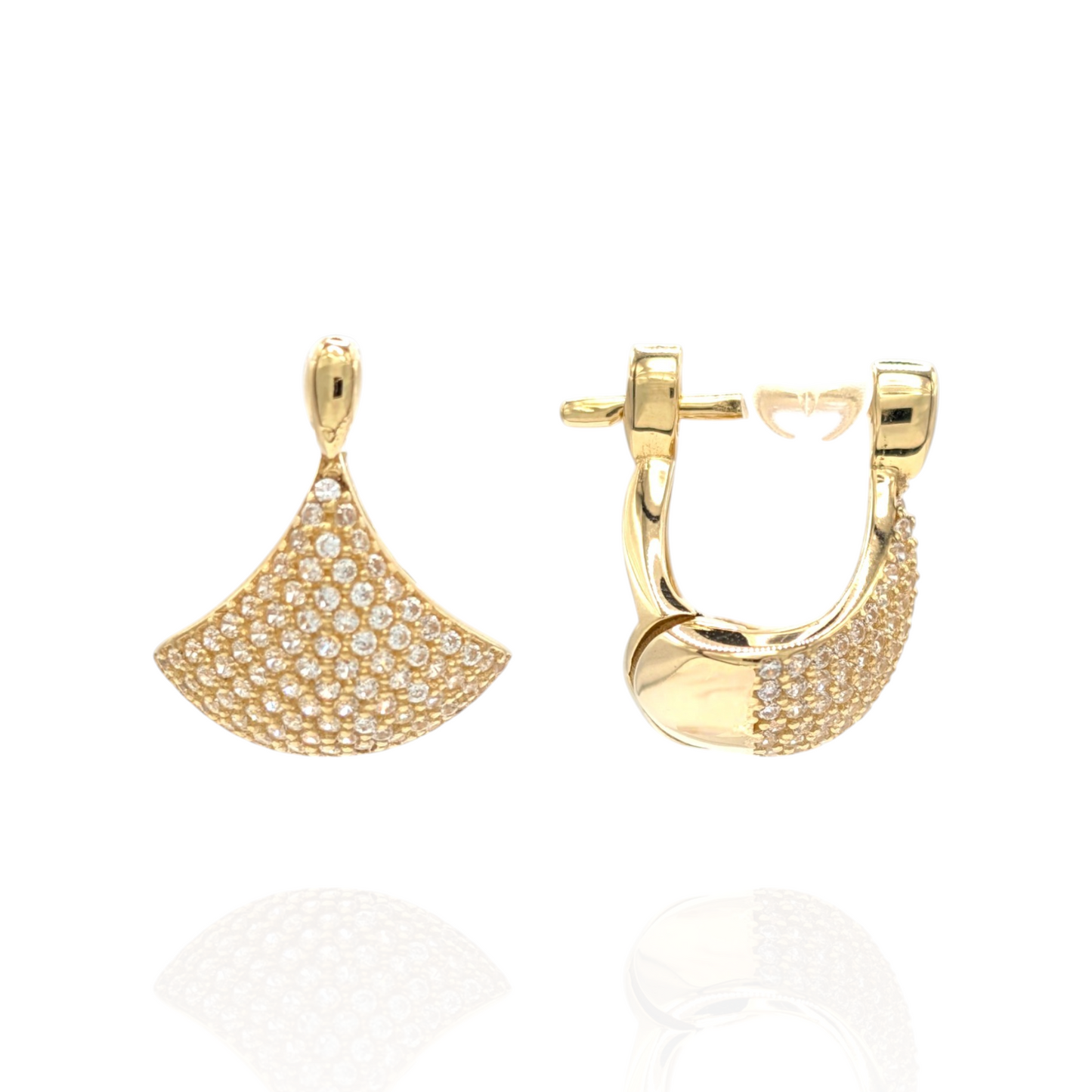 Boucles d'oreilles éventail en Or 750 et oxydes de zirconium