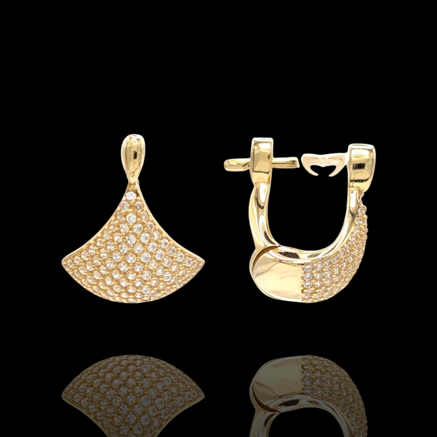 Boucles d'oreilles éventail en Or 750 et oxydes de zirconium