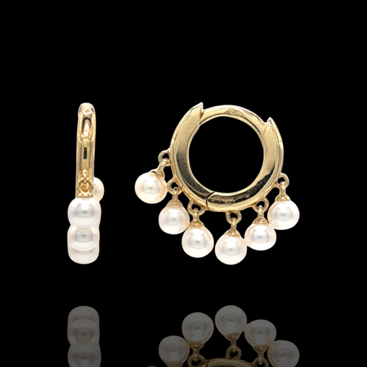 Boucles d’oreilles Créoles en Or 750 et Perles Blanches