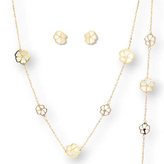 Schmuckset Fleurs aus 750er Gold und natürlichem weißem Perlmutt