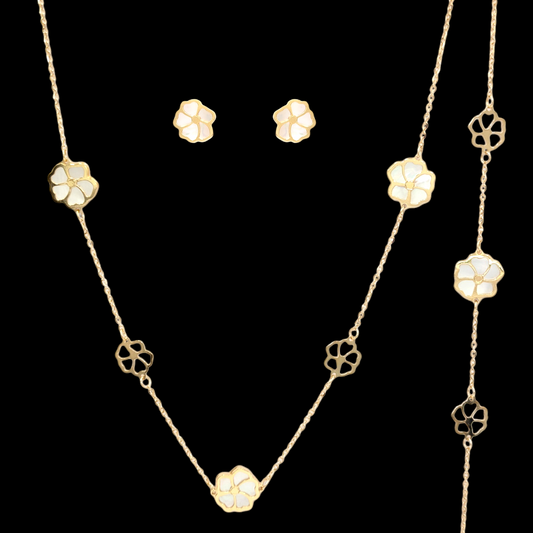 Schmuckset Fleurs aus 750er Gold und natürlichem weißem Perlmutt