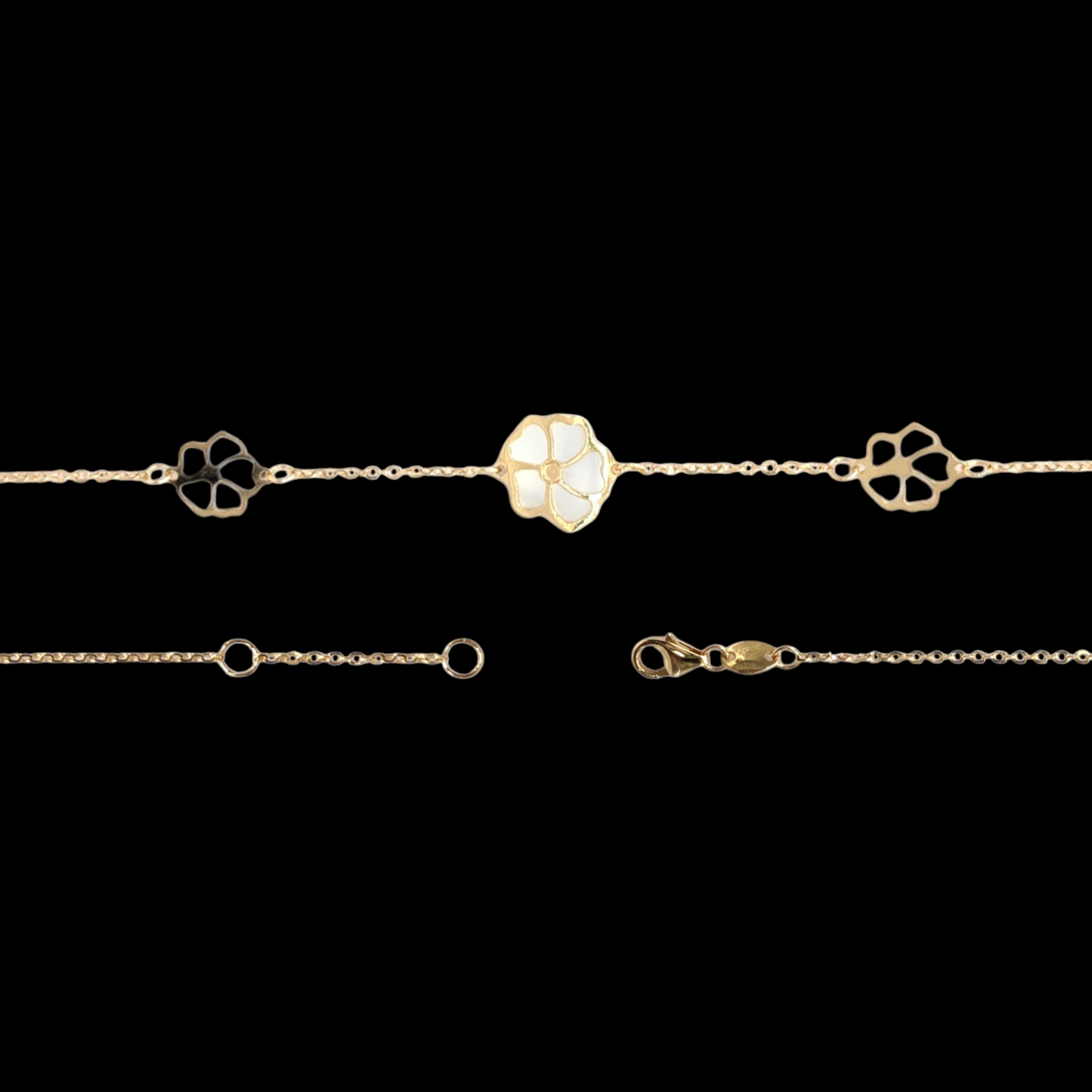 750 Gold and Natural White Mother-of-Pearl Floral Set