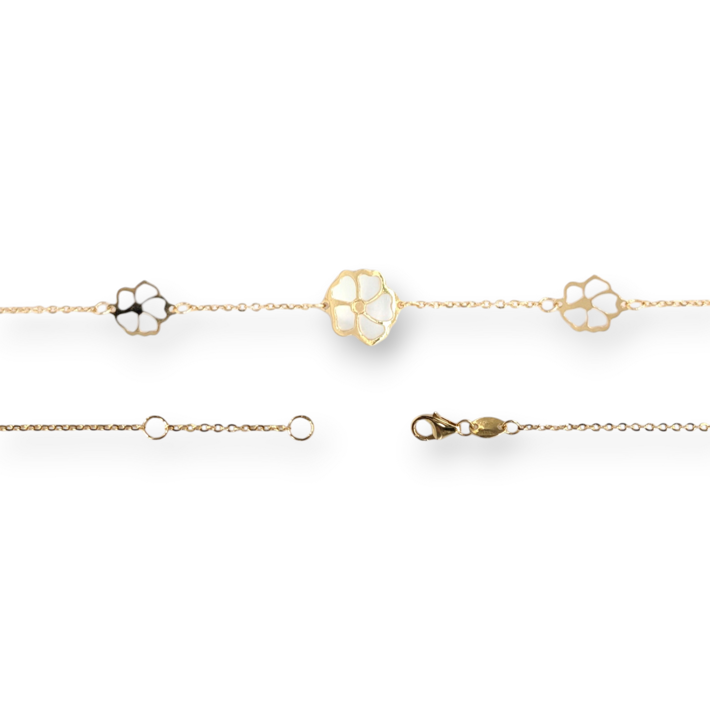 750 Gold and Natural White Mother-of-Pearl Floral Set