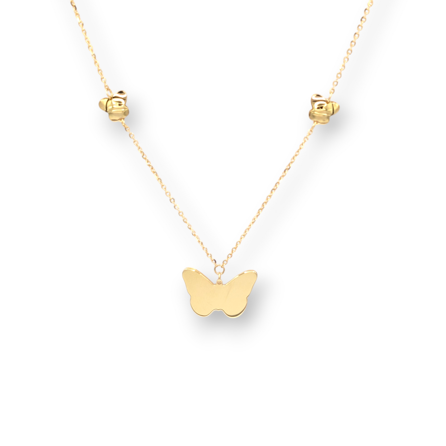 18K Gold Necklace adorned with Butterflies and White Mother-of-Pearl