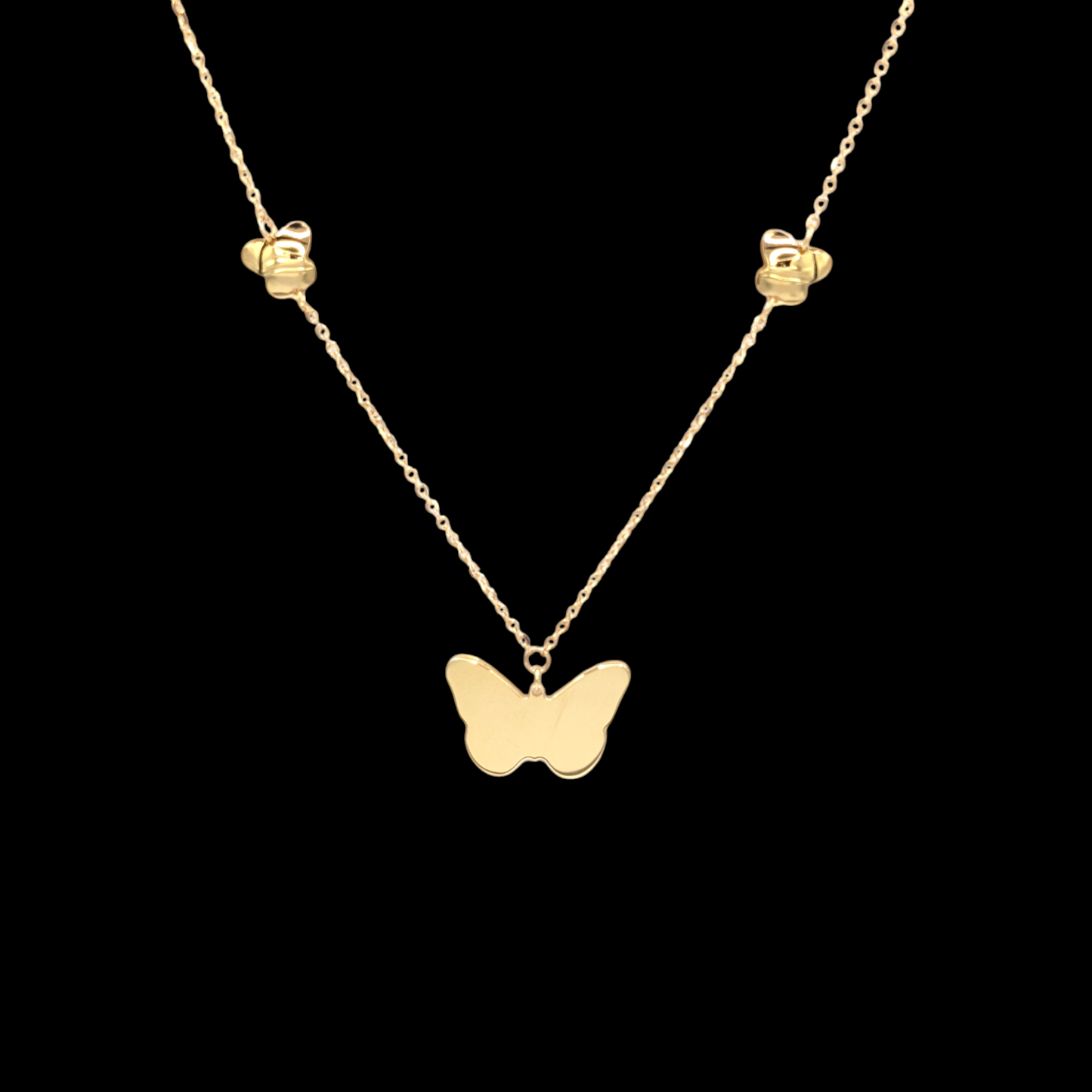18K Gold Necklace adorned with Butterflies and White Mother-of-Pearl