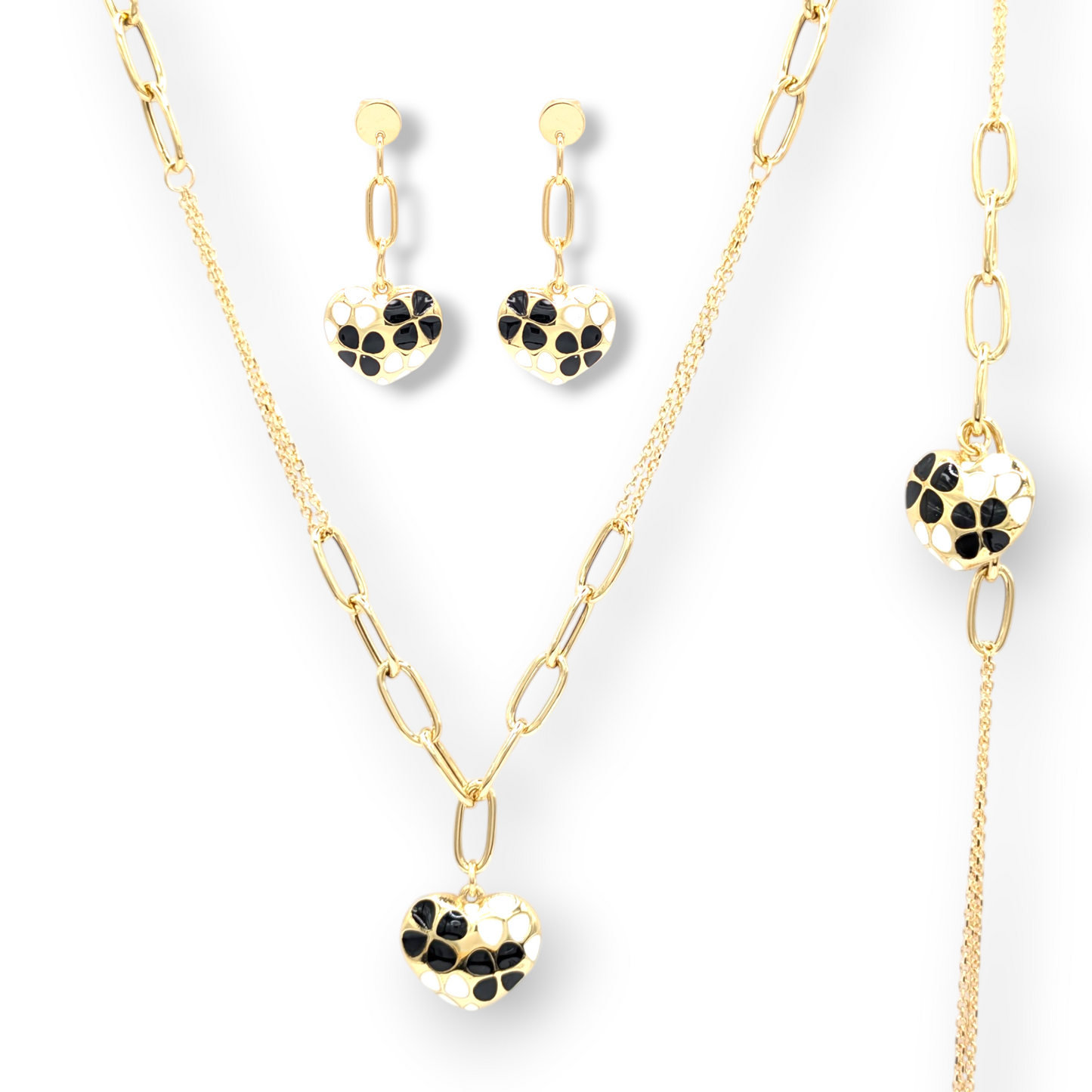 Parure en or 750 avec motifs cœurs émail bicolore