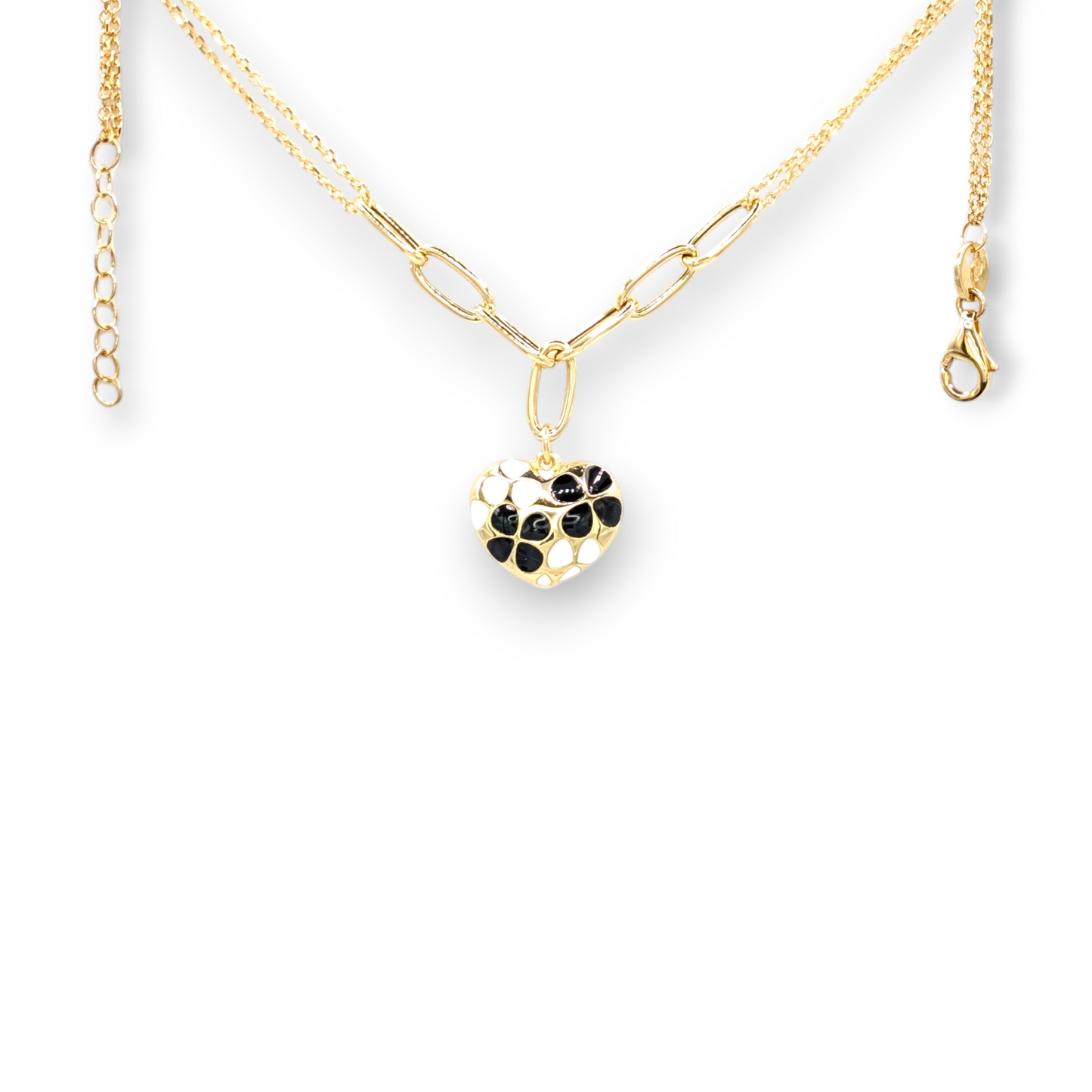Parure en or 750 avec motifs cœurs émail bicolore