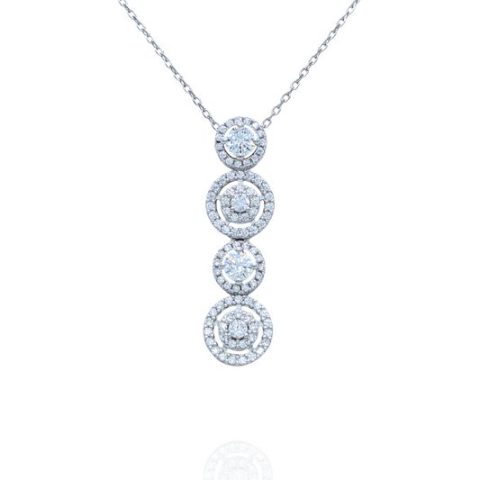 Collier Pendentif Argent 925 Rhodié Cercles Oxyde Zirconium