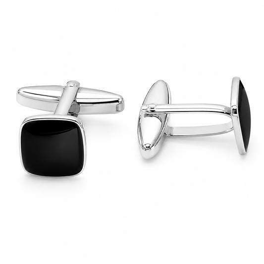 Boutons de Manchette Émail Noir et Argent 925