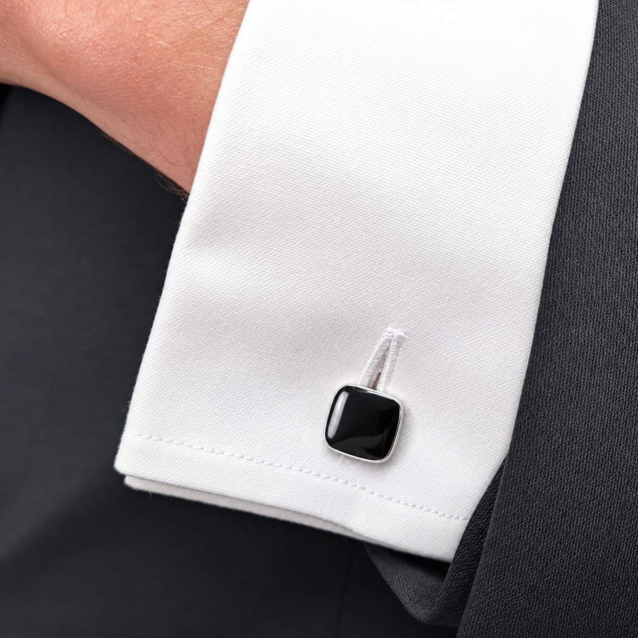 Boutons de Manchette Émail Noir et Argent 925