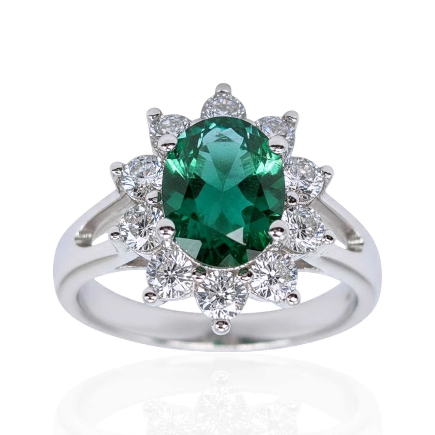 Lady Ring 925 Rhodium Plated Silver Green Stone Zirconia Oxide