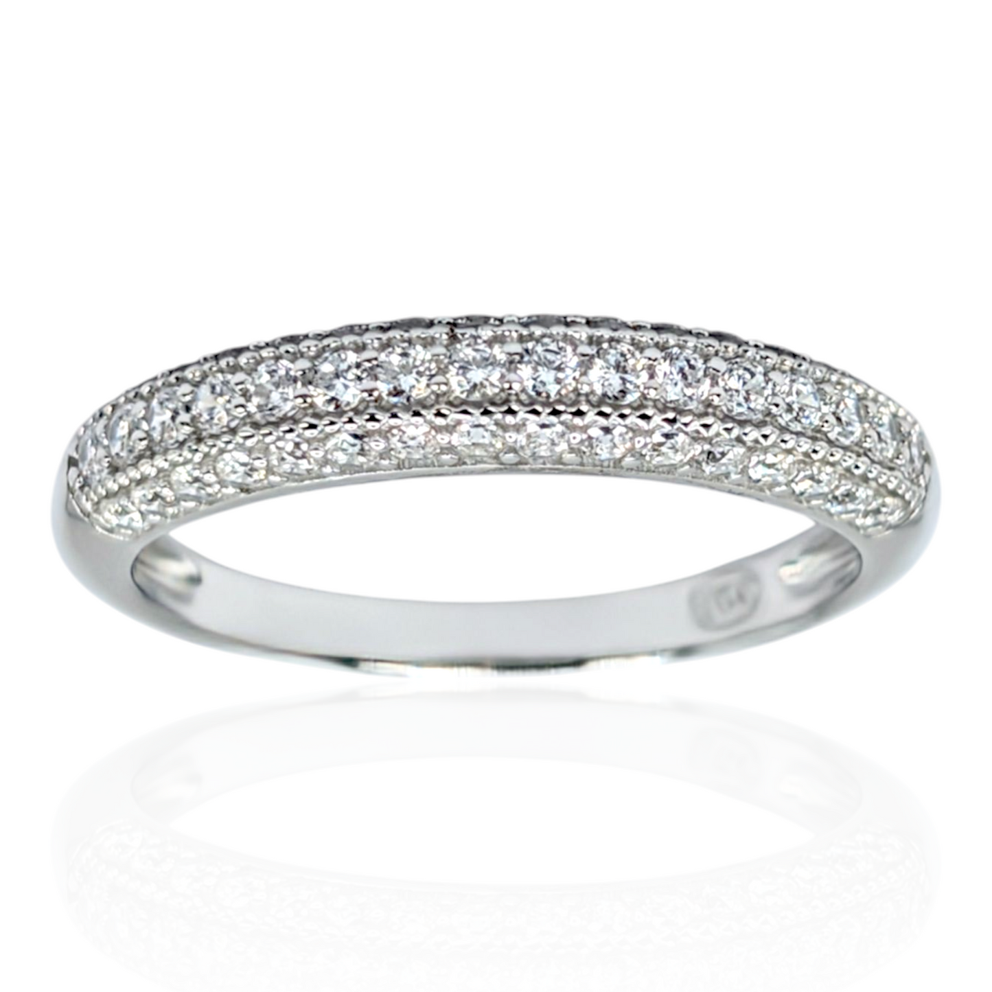 Bague alliance en argent 925 rhodié et oxydes de zirconium blancs