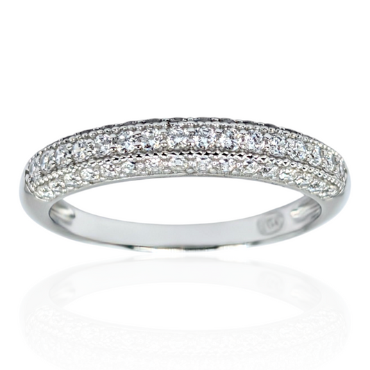 Bague alliance en argent 925 rhodié et oxydes de zirconium blancs