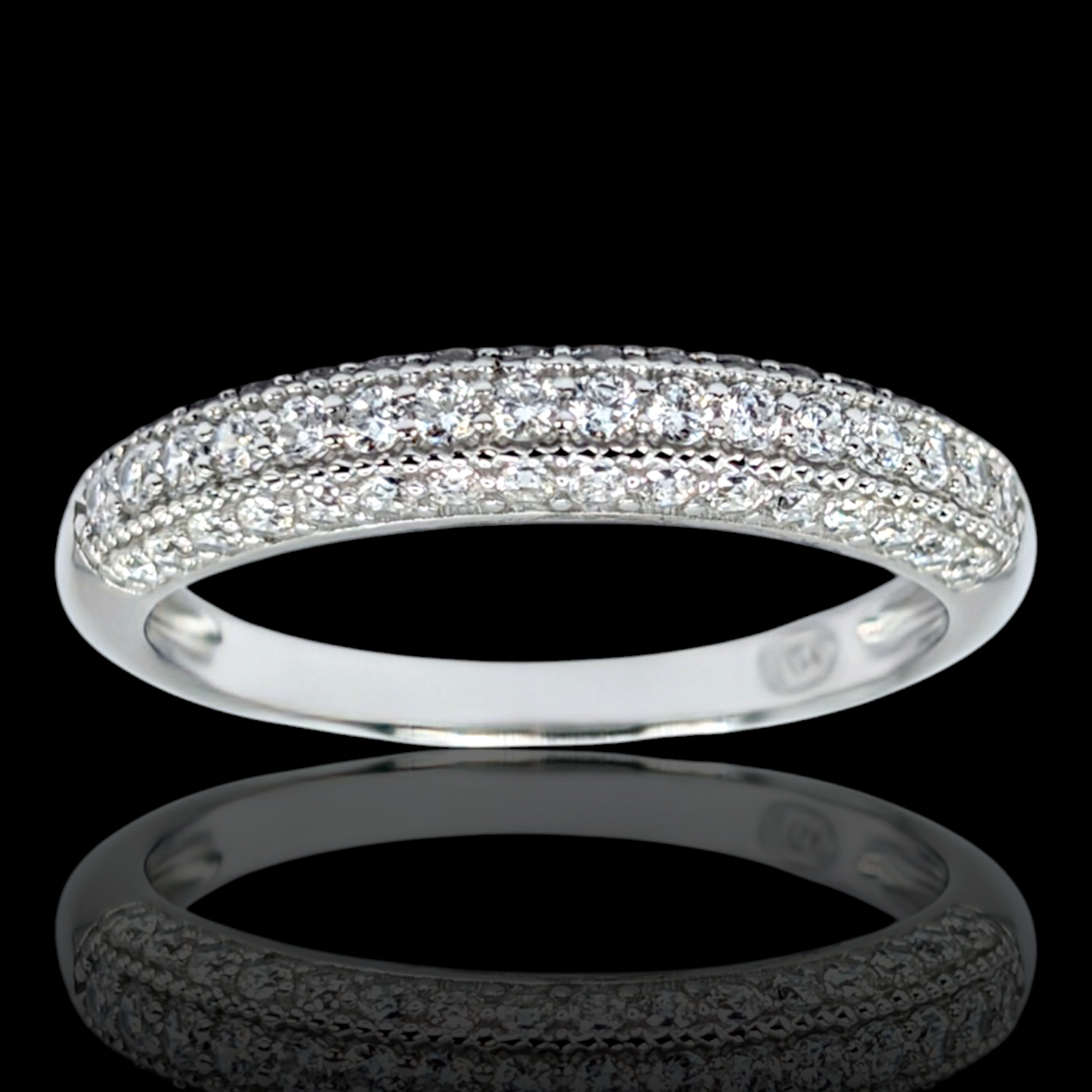 Bague alliance en argent 925 rhodié et oxydes de zirconium blancs