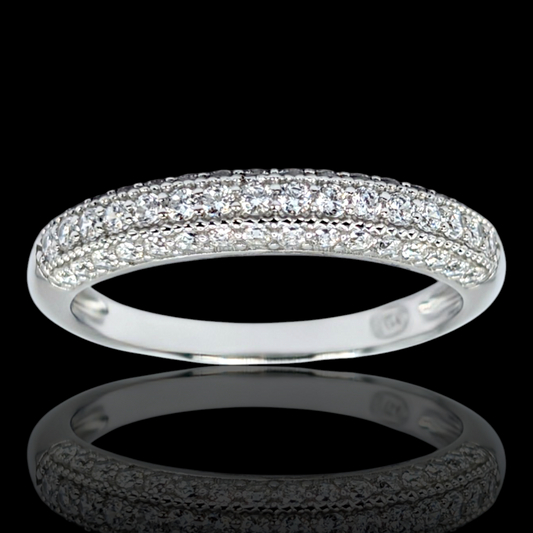 Bague alliance en argent 925 rhodié et oxydes de zirconium blancs