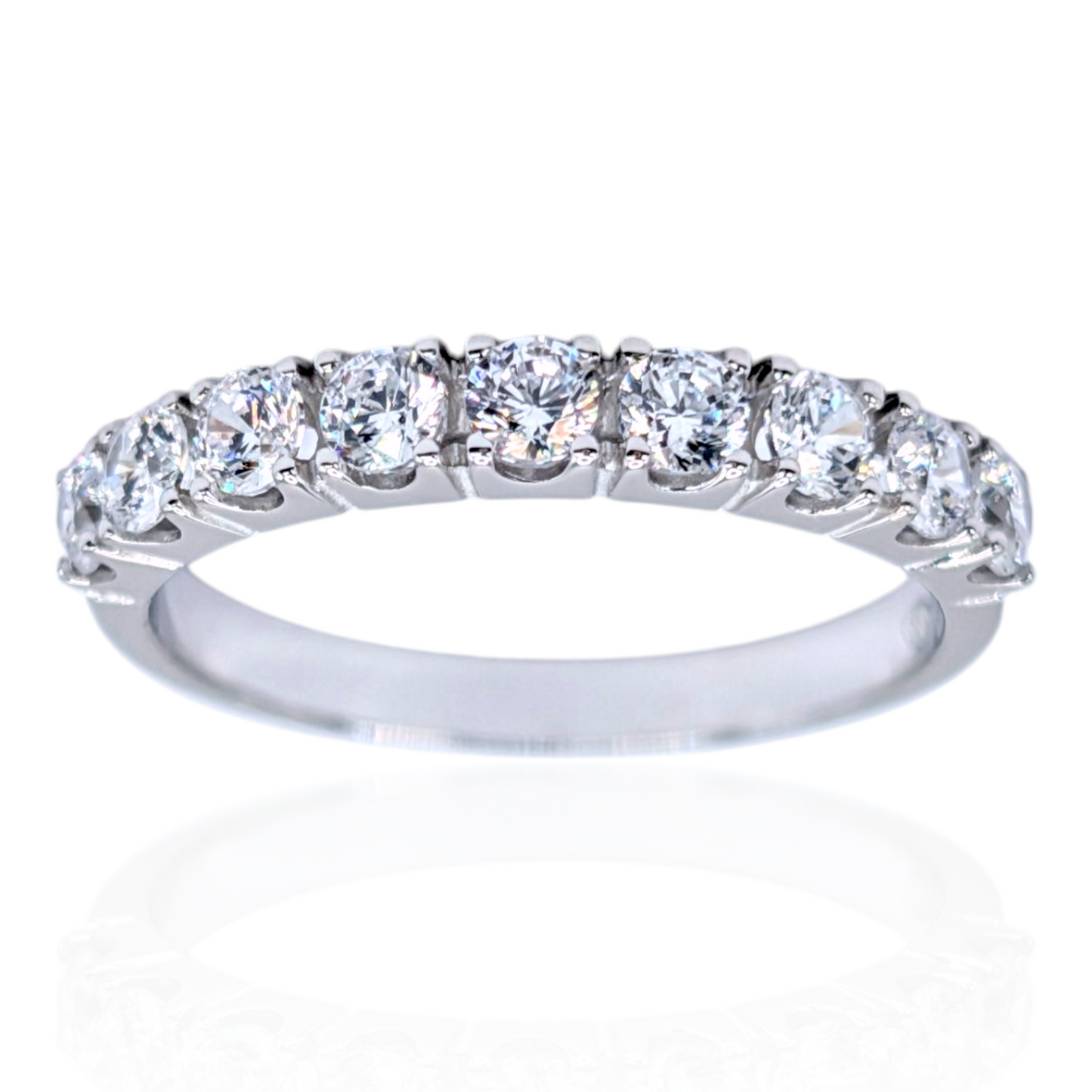 Bague demi-alliance en argent 925 rhodié et oxydes de zirconium blancs