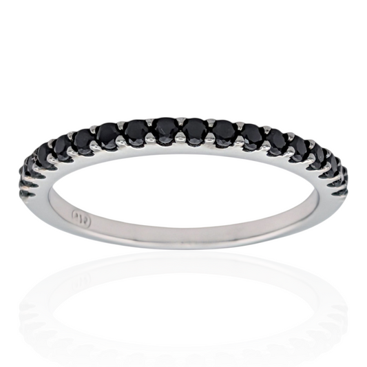 Bague demi-alliance en argent 925 rhodié et oxydes de zirconium noirs