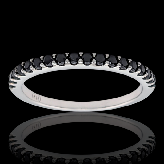 Bague demi-alliance en argent 925 rhodié et oxydes de zirconium noirs