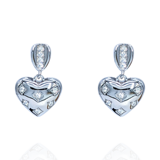 Boucles d’oreilles cœur argent 925 rhodié et oxydes de zirconium blancs