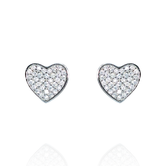 Boucles d’oreilles pavage cœur argent 925 rhodié et oxydes de zirconium blancs