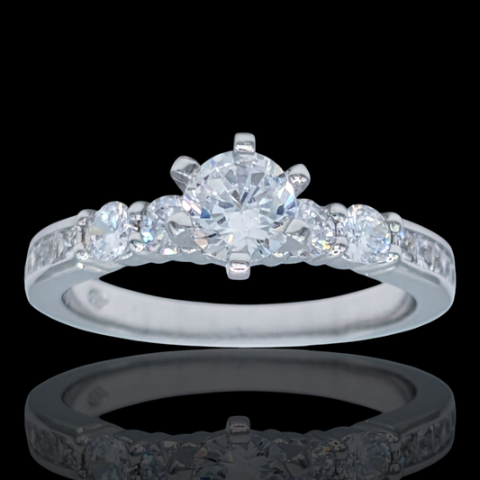 Bague solitaire en argent 925 rhodié et oxydes de zirconium blancs