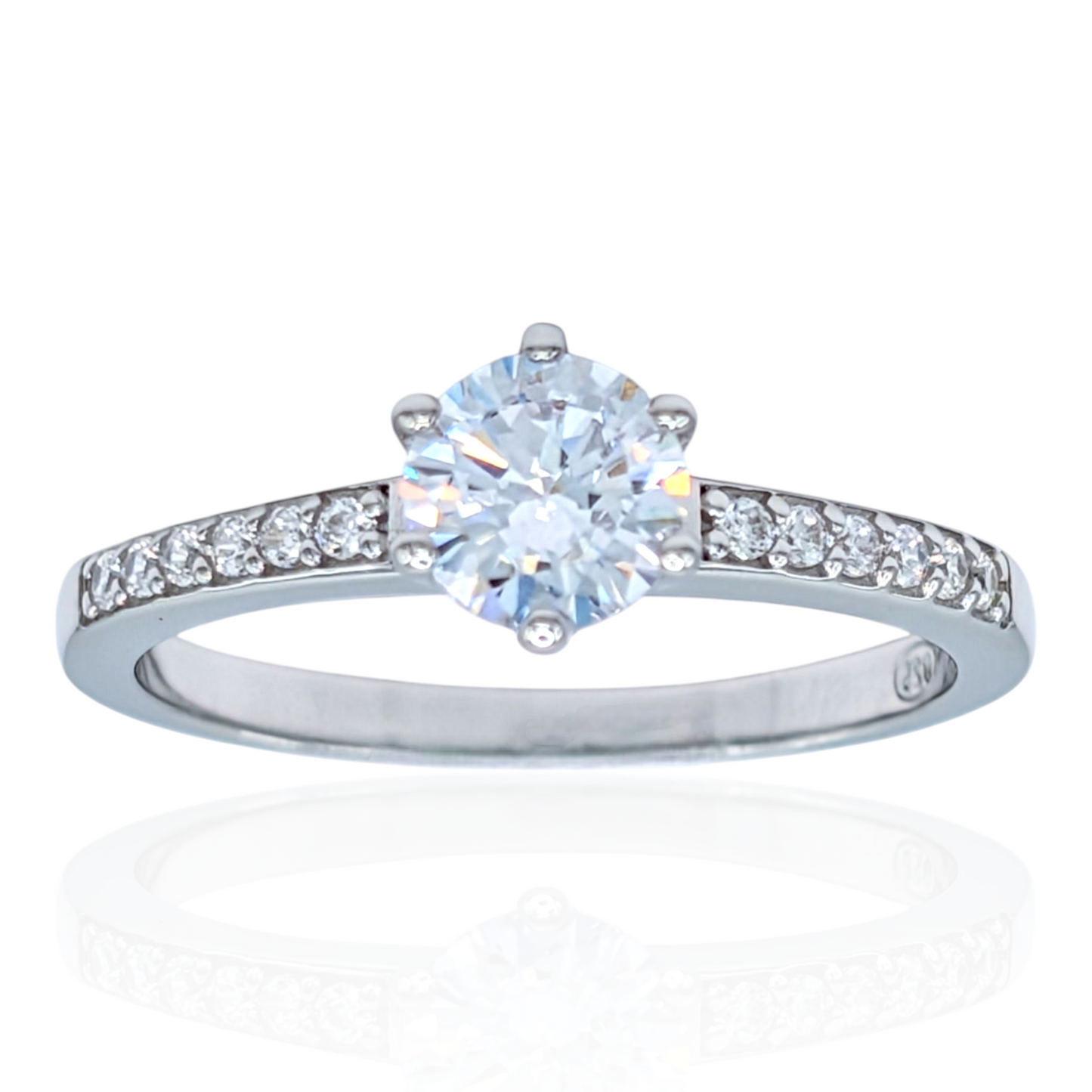 Sterling silver solitaire ring with white cubic zirconia