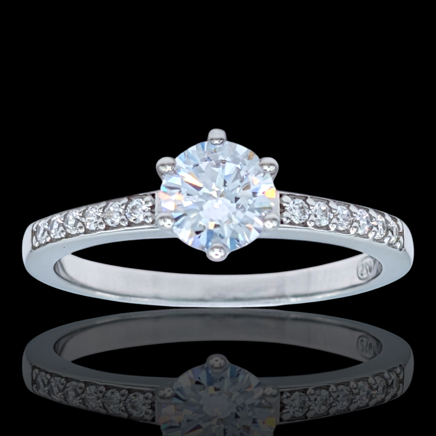Sterling silver solitaire ring with white cubic zirconia