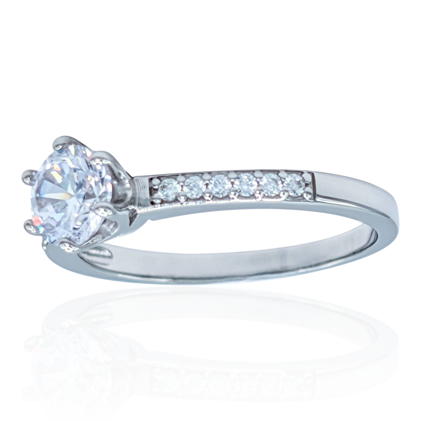 Sterling silver solitaire ring with white cubic zirconia