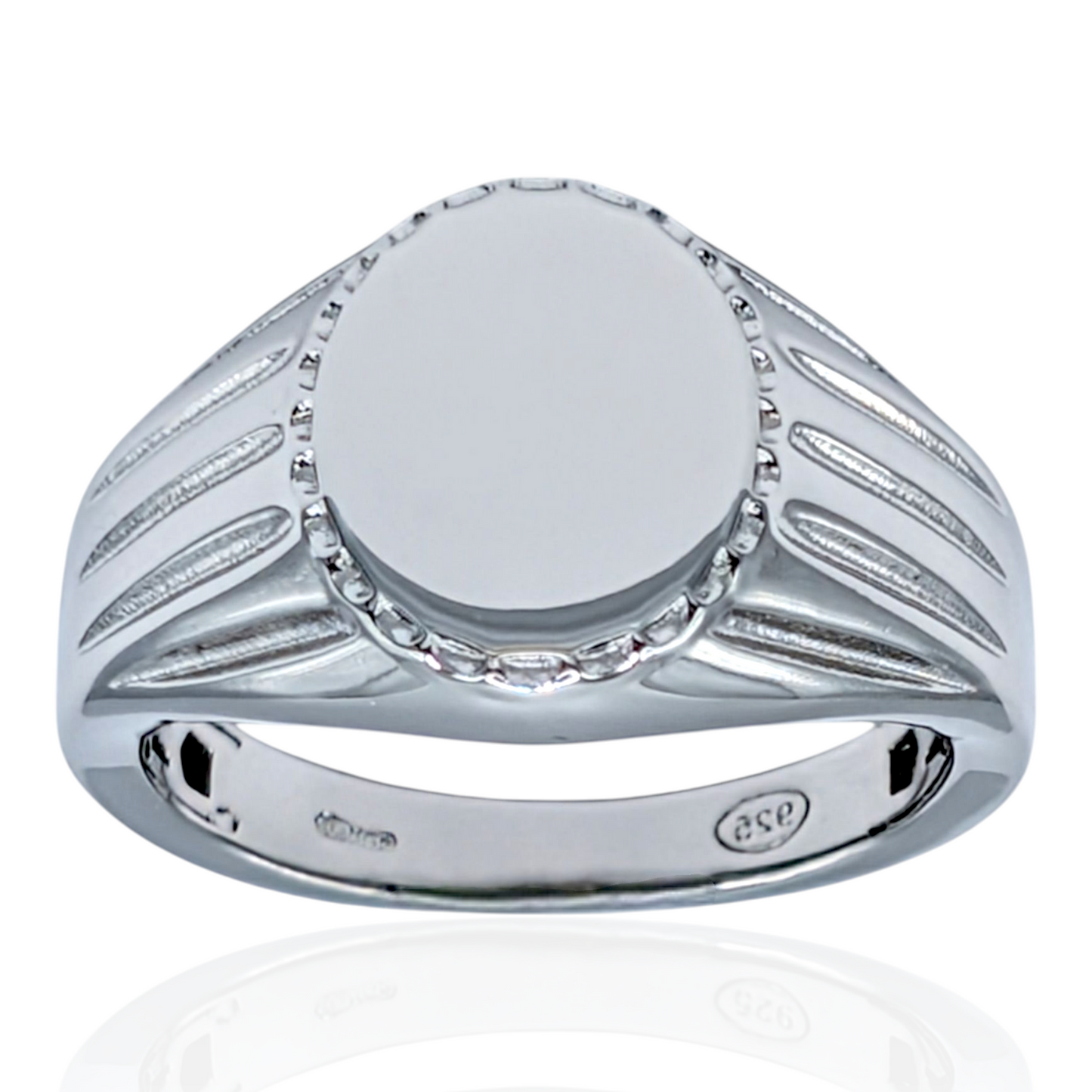 Bague chevalière en argent 925 rhodié au design poli