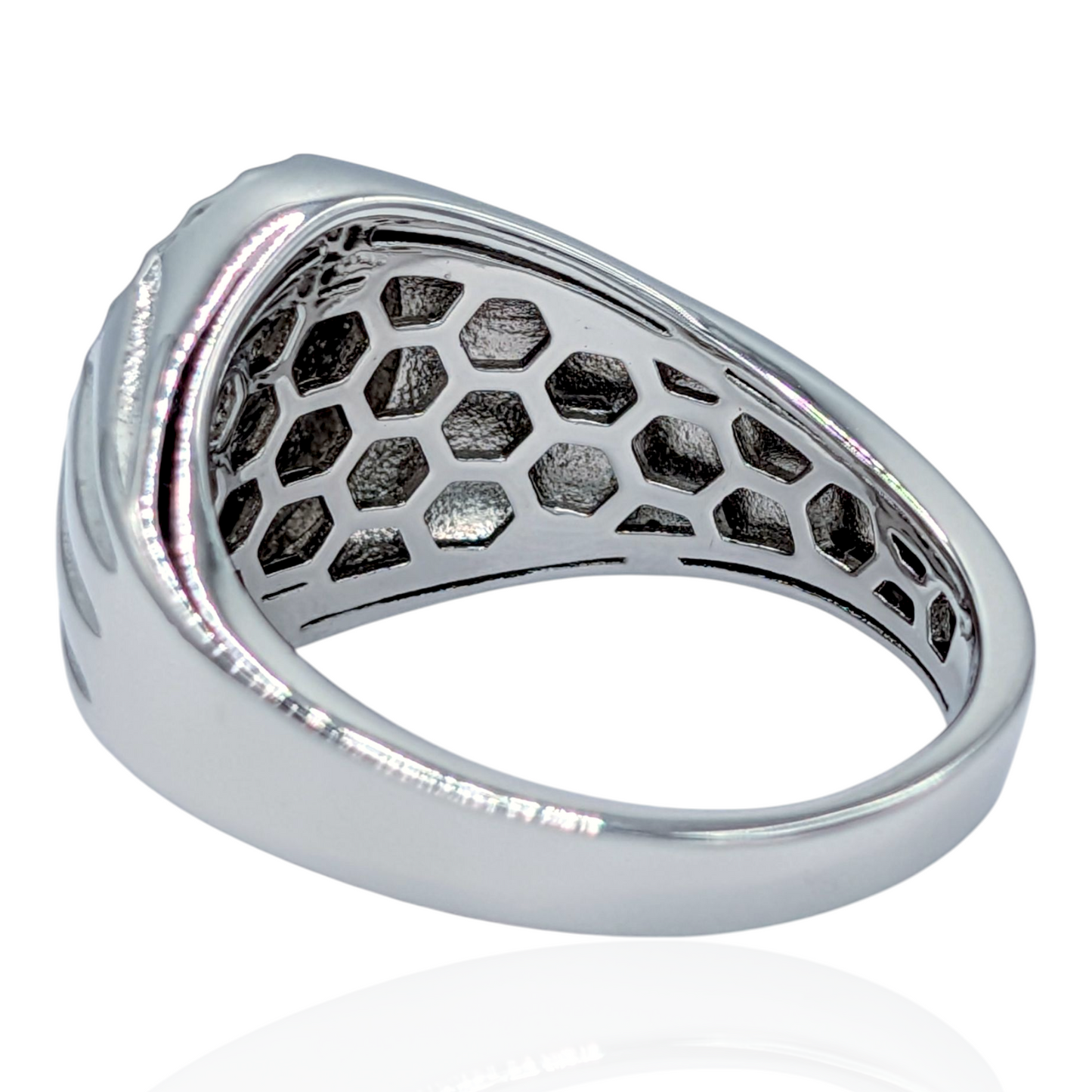 Bague chevalière en argent 925 rhodié au design poli