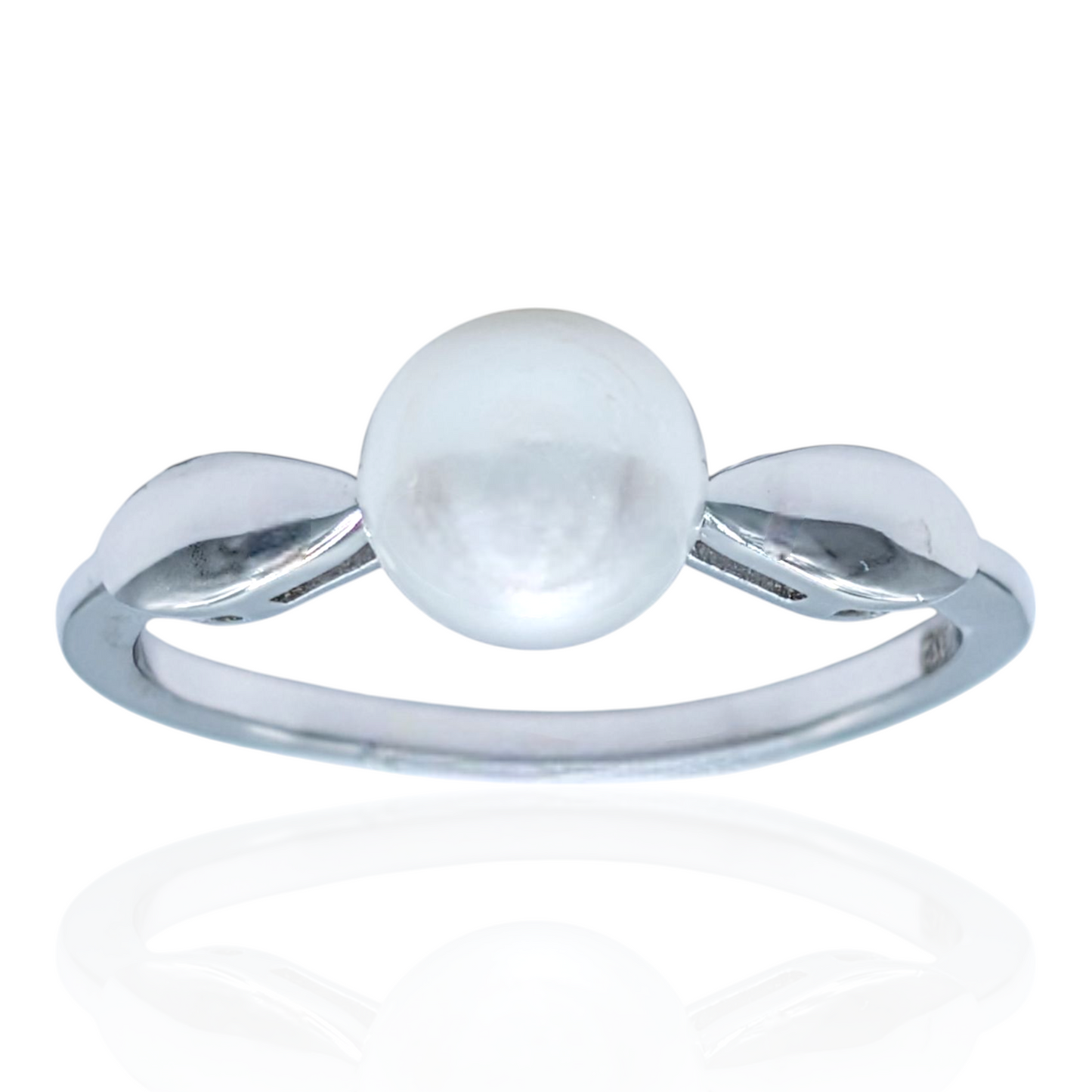 Bague en argent 925 rhodié et perle blanche élégante