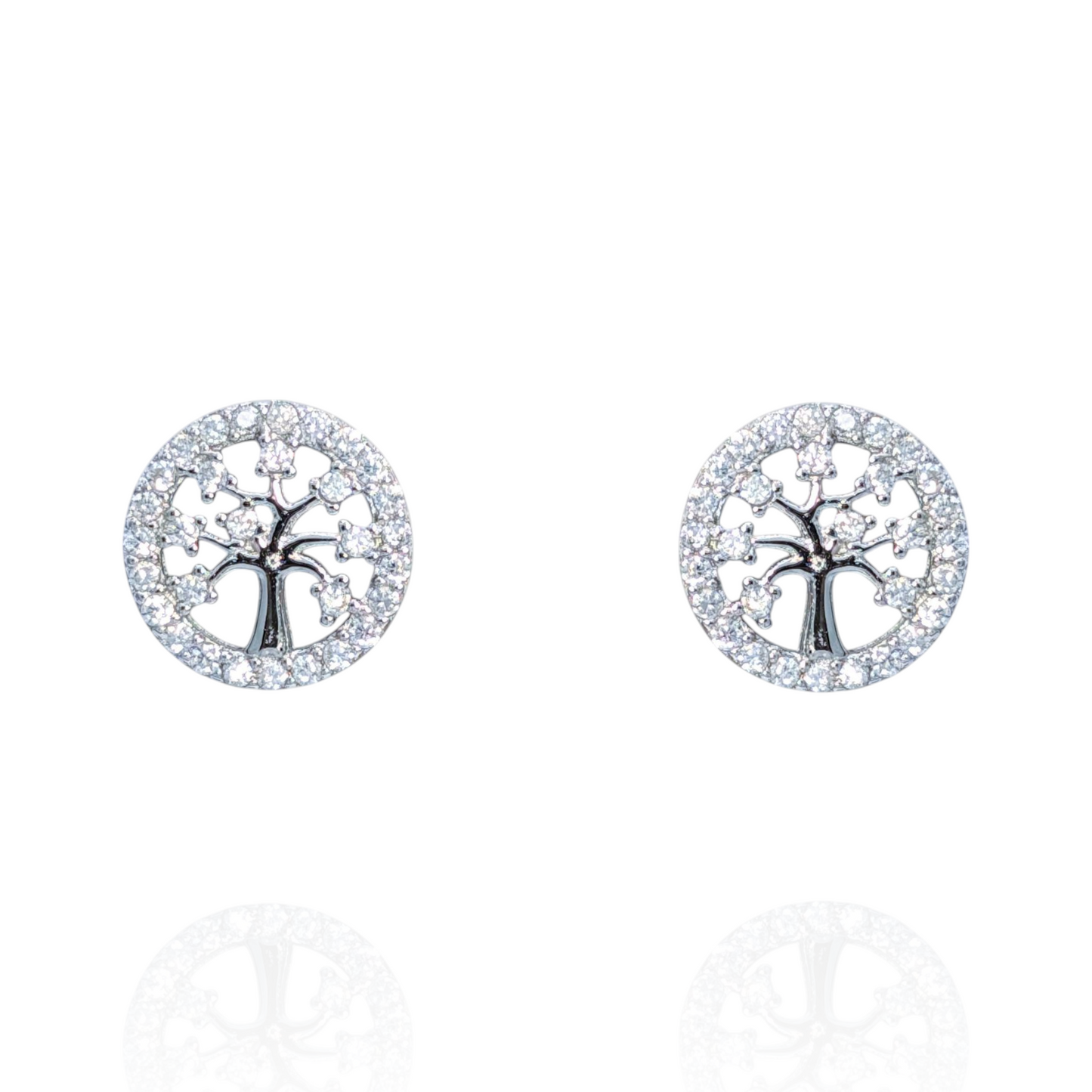 Boucles d'oreilles Arbre de Vie argent 925 rhodié et oxydes de zirconium blancs