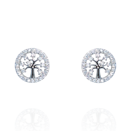 Boucles d'oreilles Arbre de Vie argent 925 rhodié et oxydes de zirconium blancs