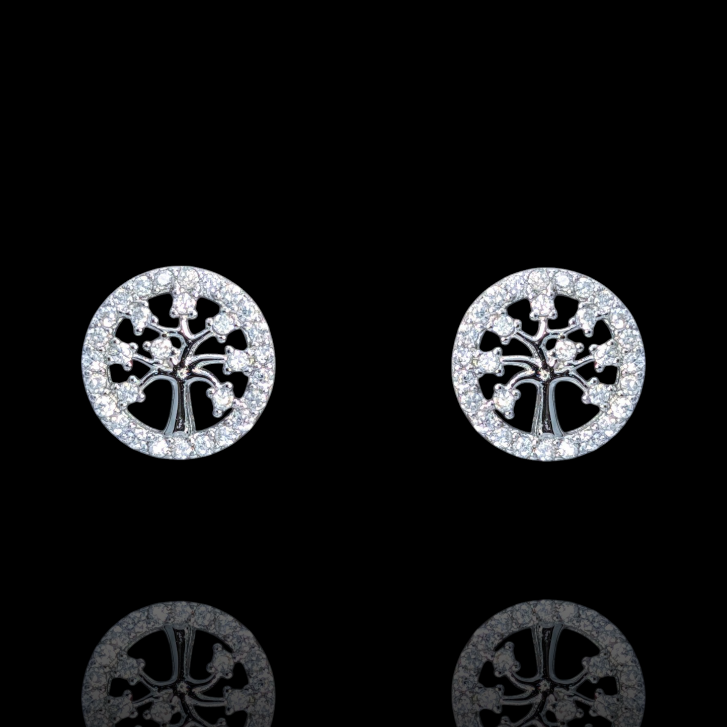 Boucles d'oreilles Arbre de Vie argent 925 rhodié et oxydes de zirconium blancs