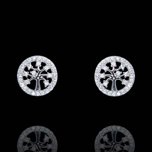 Boucles d'oreilles Arbre de Vie argent 925 rhodié et oxydes de zirconium blancs