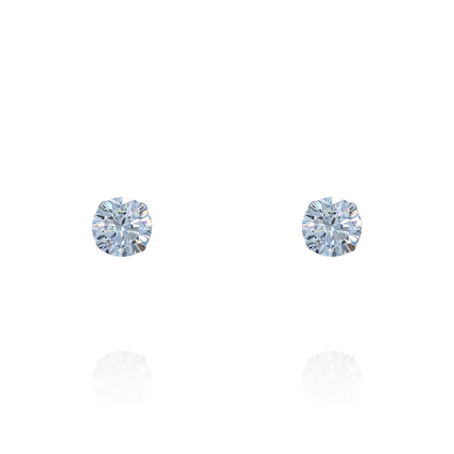 Rhodium-plated 925 sterling silver stud earrings with white cubic zirconia (4, 5, 6 mm)